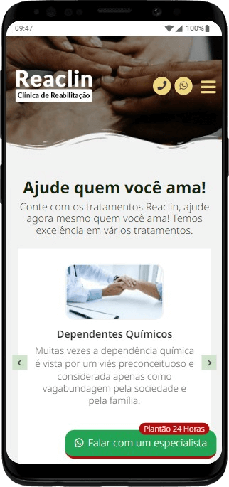 Modelo de Site para clínicas de reabilitação em dependências química ou alcoólica